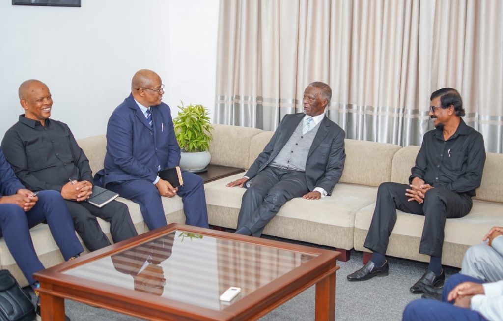The former president of south affrica and the team discussing with JVP secretary Tilvin Silva